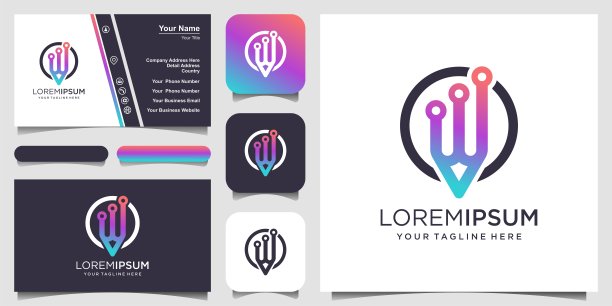 铅笔logo模板以科技为主题，非常适合科技公司logo模板、品牌店、铅笔等及名片设计图片下载