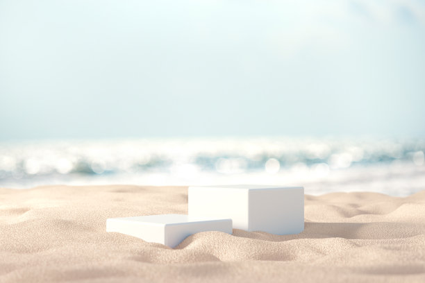 夏季热带背景，海滨沙滩裙台，展览模拟，产品展示。图片下载