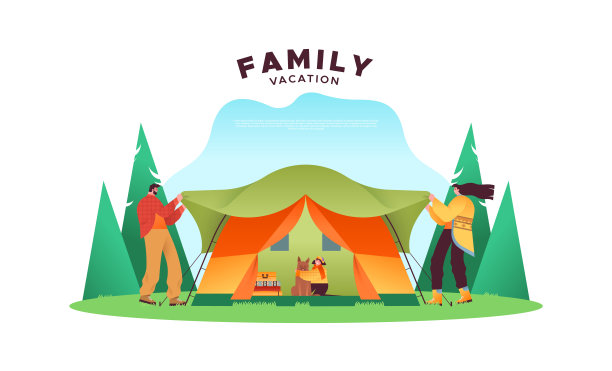 家庭度假概念，人们与露营帐篷图片下载