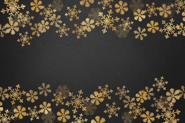 用金色雪花装饰的圣诞卡。奢华的黑色背景。图片下载