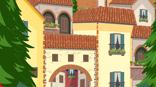 意大利房屋建筑的旗帜标签图片下载