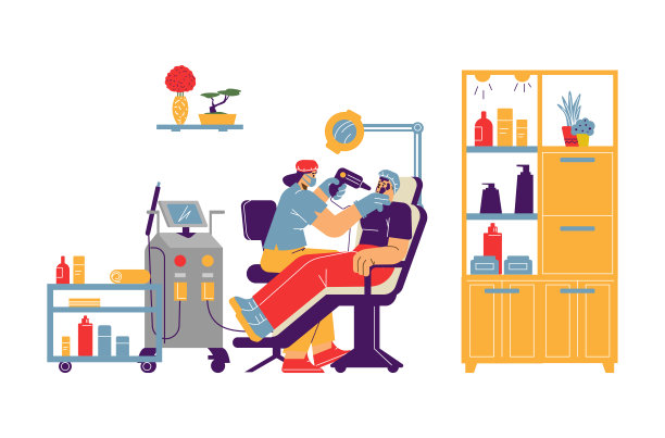 美容程序在沙龙平面风格，矢量插图图片下载