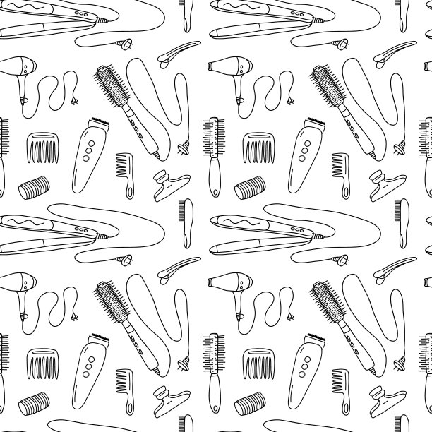矢量美发沙龙工具无缝图案图片下载
