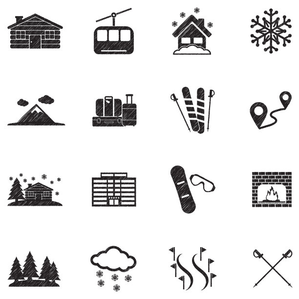 滑雪胜地图标。黑色涂鸦设计。矢量插图。图片下载