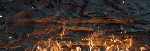 火焰和篝火照亮的悬崖墙的3d渲染图片下载