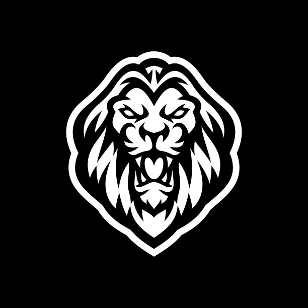黑色背景上愤怒的狮子头吉祥物标志设计图片下载
