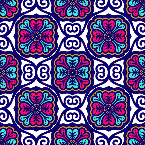 重复的复古几何图案。织物印刷。无缝图案背景，马赛克装饰，复古风格图片下载