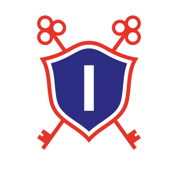 字母I房地产标志设计概念与交叉关键标志。关键房地产标志上的盾符号图片下载