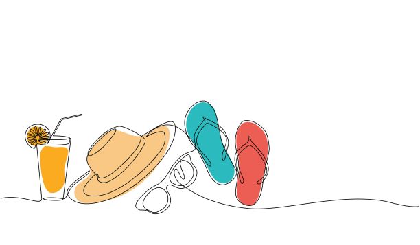 暑假概念，热带海滩在单线涂鸦风格图片下载