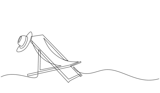 暑假概念，热带海滩在单线涂鸦风格图片下载