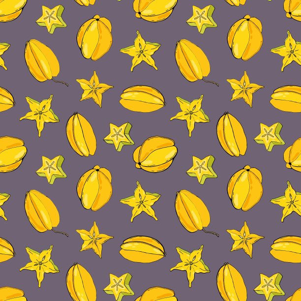杨桃。水果无缝图案与杨桃。设计面料，纺织品，墙纸，包装。图片下载