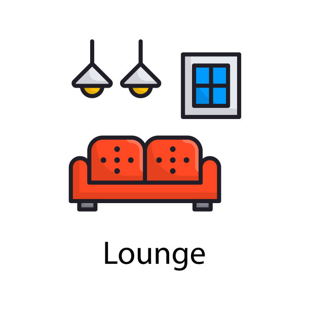 休息室矢量填充轮廓图标设计插图。杂项符号在白色背景EPS 10文件图片下载