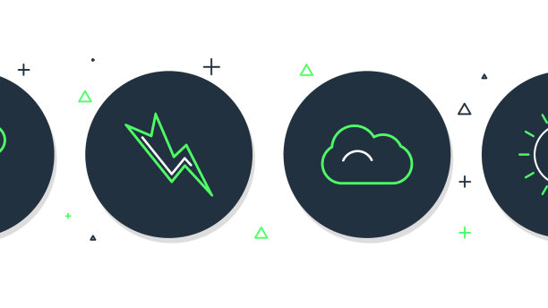设置线闪电云风暴和太阳图标图片下载