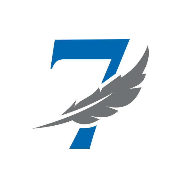 字母7羽毛标志矢量模板。法律标志鸟羽符号图片下载