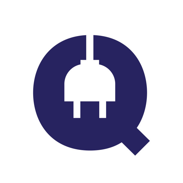 字母Q电或电气标志概念与电插头矢量模板图片下载