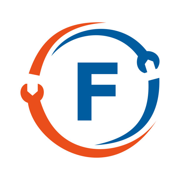 字母F维修标志。家庭服务工具，汽车修理标志模板的业务，公司和建筑业图片下载