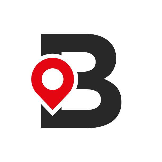 字母B位置标志设计标志。位置图标概念与字母道路方向符号向量模板图片下载