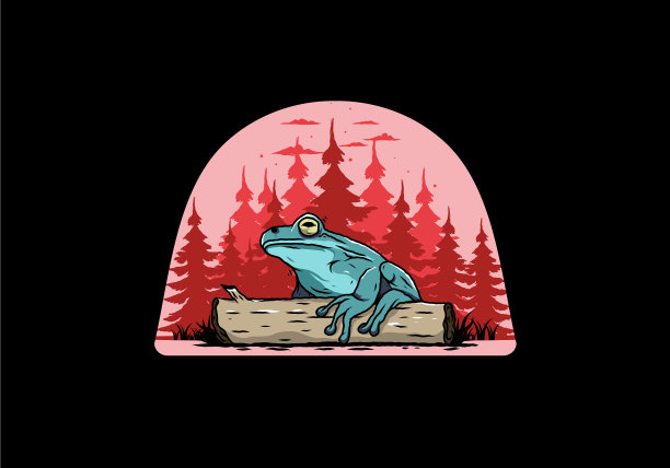 大青蛙栖息在一根圆木上图片下载