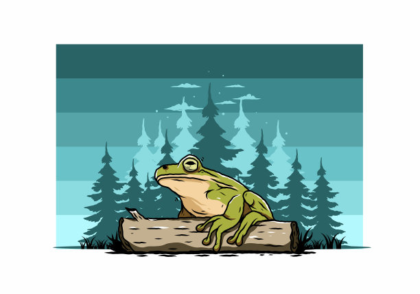 大青蛙栖息在一根圆木上图片下载