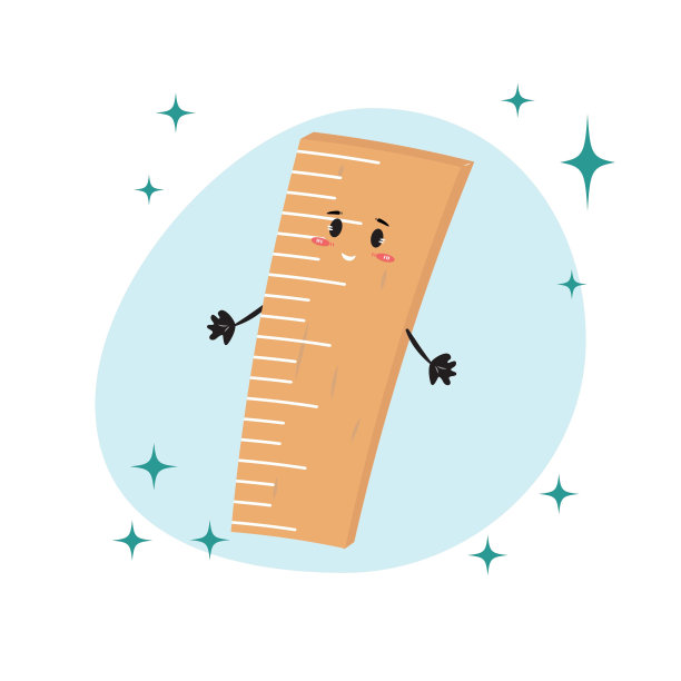 可爱的孤立尺子与火花在白色背景。幼稚可爱的画尺子。图片下载