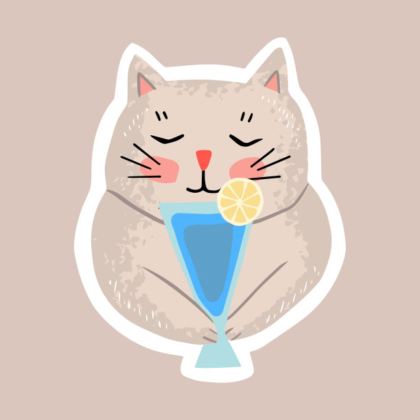 可爱的夏天贴纸小猫正在喝水图片下载