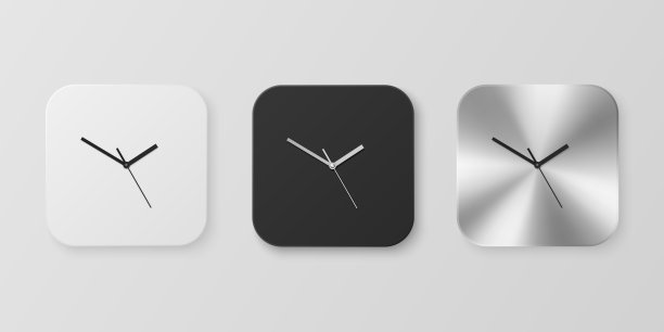 矢量3d现实白色，黑色和银色或铬钢墙办公室时钟图标设置隔离。挂钟正面特写设计模板。品牌和广告模型。前视图图片下载