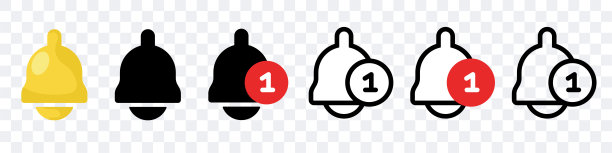 一套铃铛。用于订阅通知的黑色和白色钟形图标。传入的消息。矢量剪贴画孤立在白色背景。图片下载