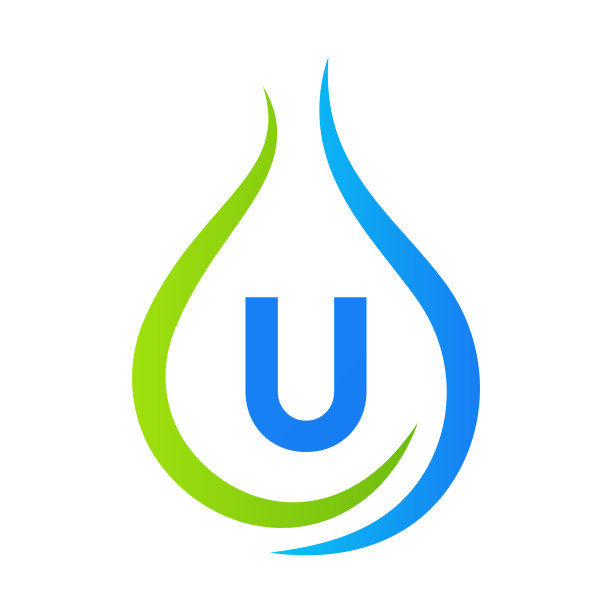 字母U水滴标志设计矢量模板。最小水标志标志图片下载