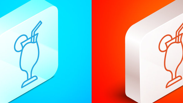 鸡尾酒和酒精饮料的等距线图标图片下载