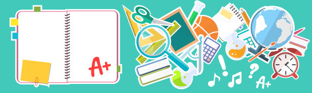 全景概念教学用品。学校设置。一套平坦的大学元素。矢量图图片下载