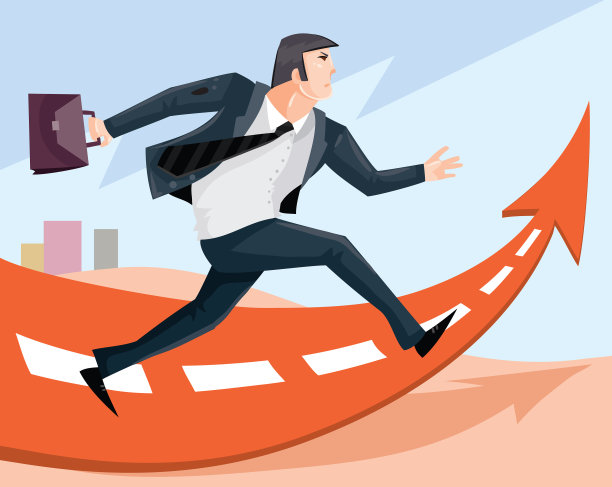 一个商人拿着公文包沿着箭头方向跑图片下载