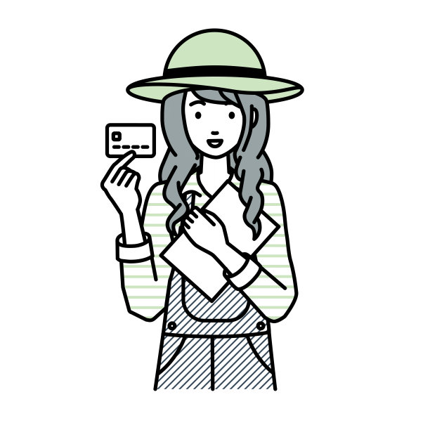 一个拿着信用卡和笔记本电脑的农妇图片下载