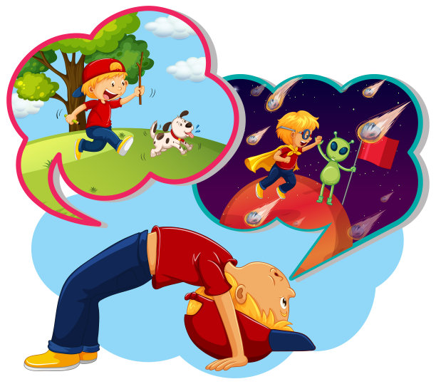 男孩想在太空中玩耍和飞行图片下载