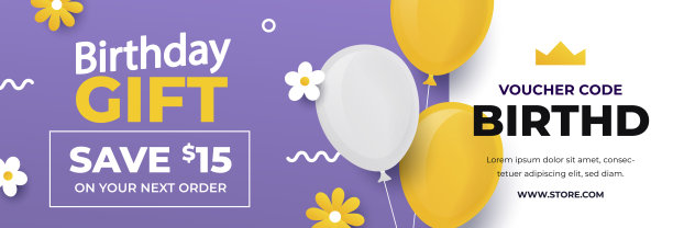 梯度生日销售优惠券模板矢量插图图片下载