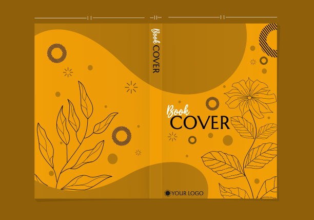 一套橙色的正面和背面的封面设计与手画叶饰品图片下载