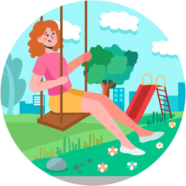 女子荡秋千在城市公园享受新鲜空气矢量图片下载
