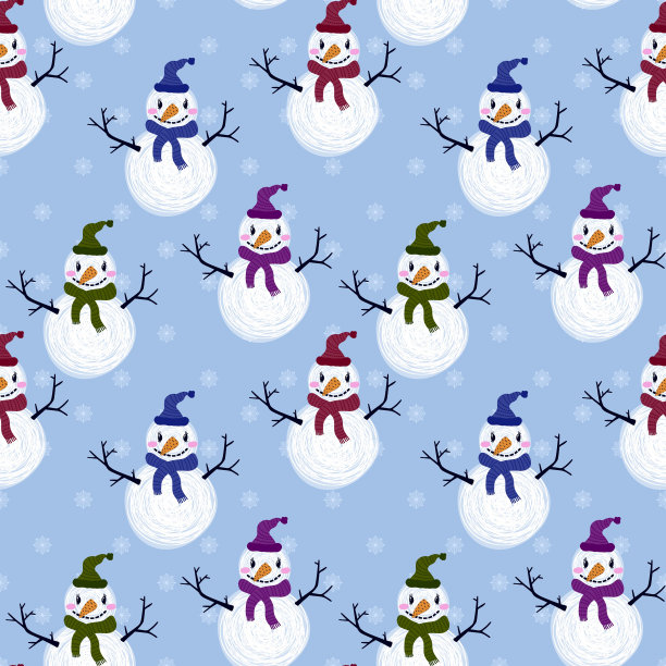 冬季印花与雪人和雪花图片下载