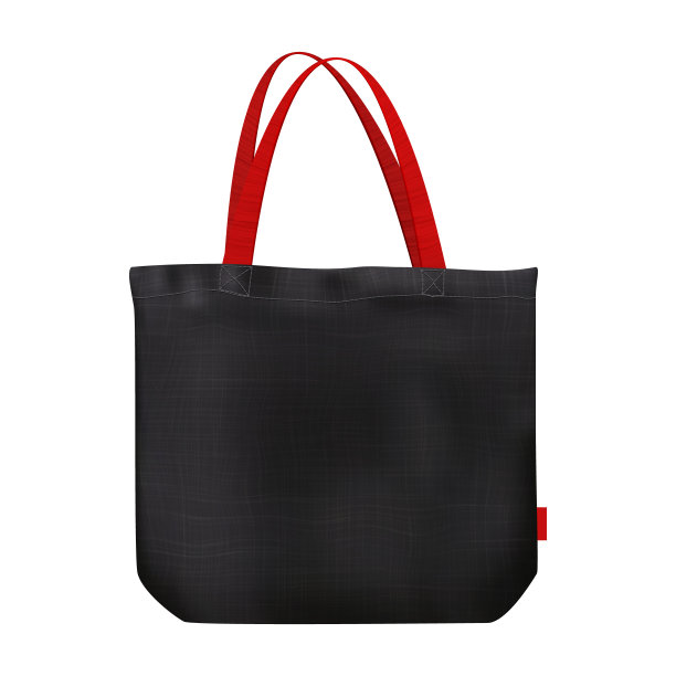 黑色空白模型的大手提袋与棉质地隔离的背景图片下载