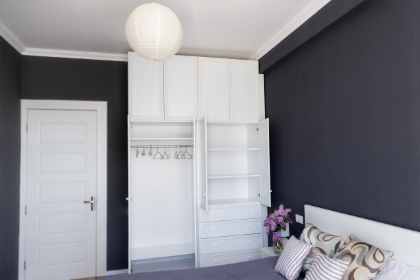 全景开放的室内，橱柜家具，衣柜或衣柜图片下载