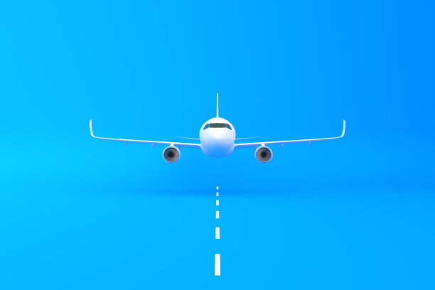 飞机起飞跑道上的蓝色背景与复制空间图片下载