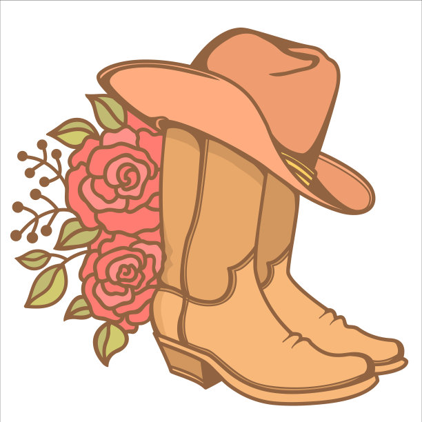牛仔靴和牛仔帽与花卉图片下载