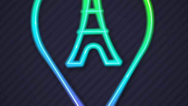 霓虹灯线孤立在埃菲尔铁塔的图标上图片下载