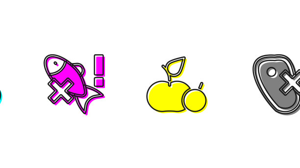 设定新鲜浆果没有鱼苹果和肉图标图片下载