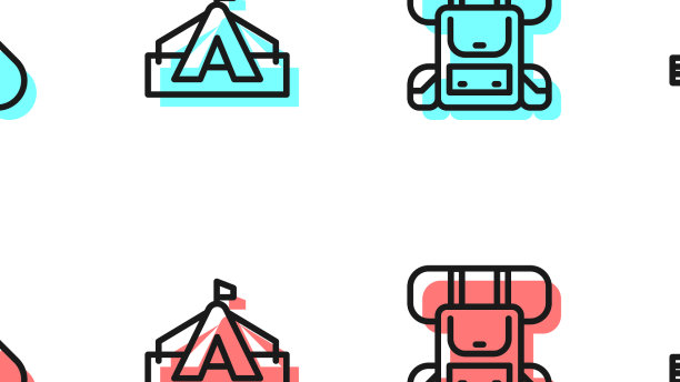 Set line徒步旅行背包铲旅游帐篷和图片下载