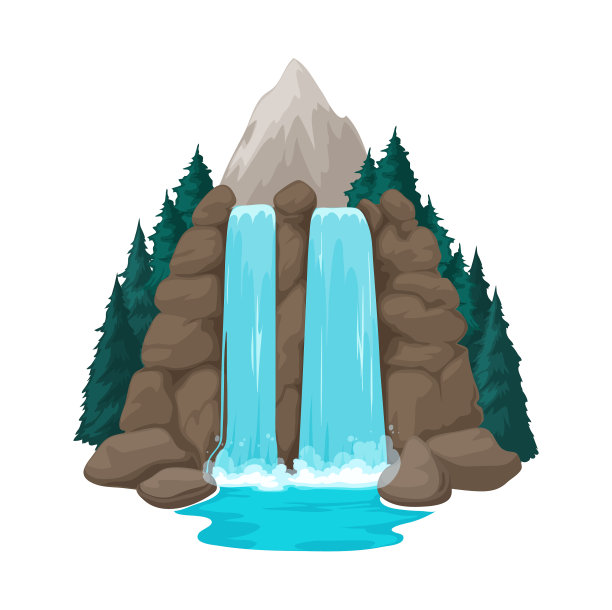 两股水流从岩石上落下图片下载