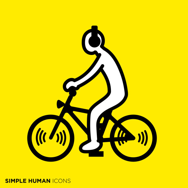 一个简单的人类图标系列“边听音乐边骑自行车的人”图片下载