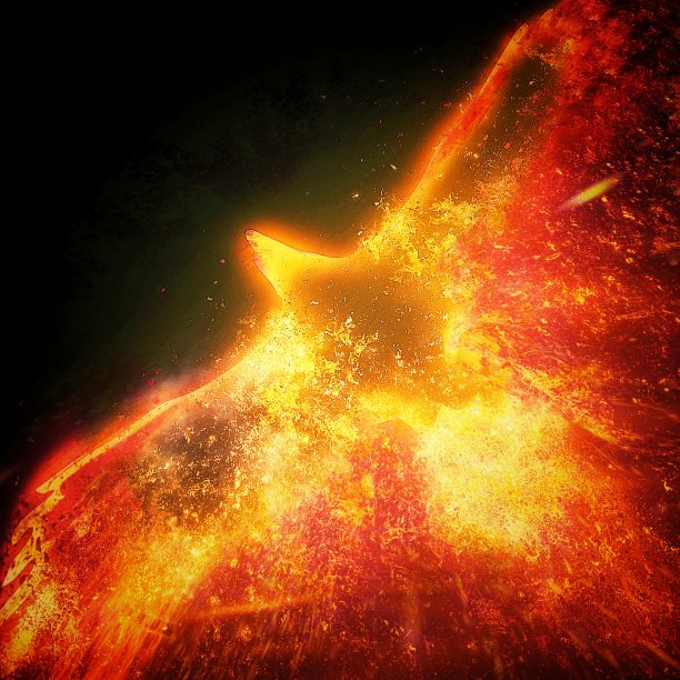 火鸟在黑暗中拍打翅膀的3D插图图片下载