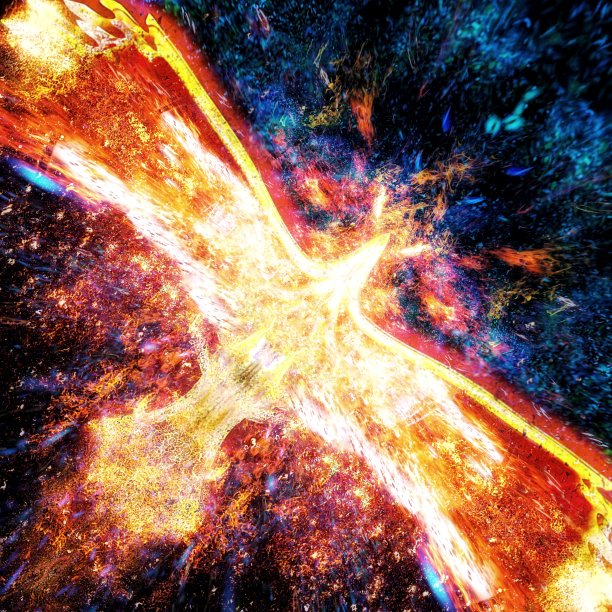 火鸟在黑暗中拍打翅膀的3D插图图片下载