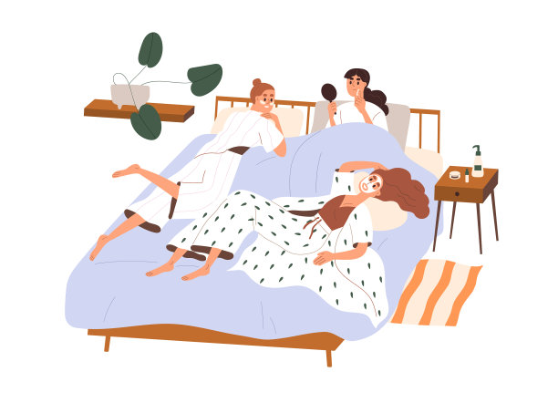 女性朋友在床上放松的女人聚会的女孩图片下载