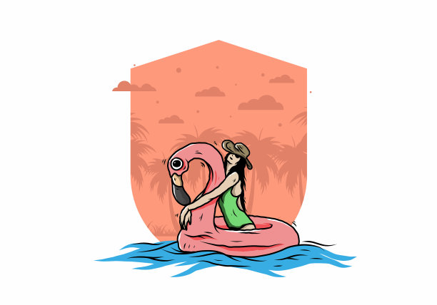 在充气救生圈里戴沙滩帽的女孩图片下载